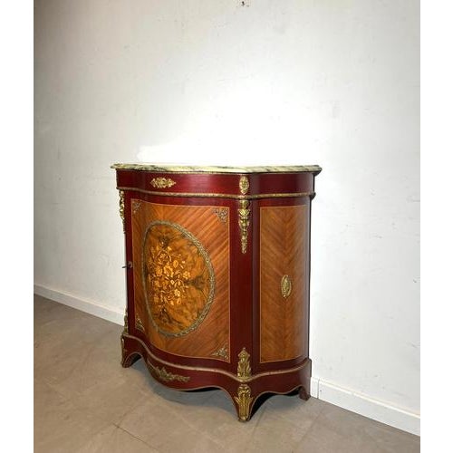 Metal Marquetry Cabinet with Marble Top For Sale - Image 7 of 7