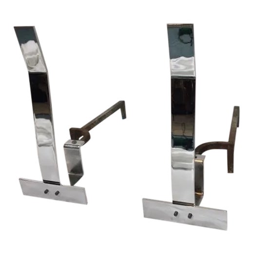 1970s Alessandro Albrizzi Modernist Chrome Andirons - a Pair For Sale