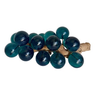 Mid-Century Modern Teal Lucite Grape Cluster on Driftwood Sculpture For Sale