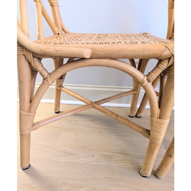 Vintage Chippendale Bamboo Rattan Chair Pair Natural Fretwork For Sale - Image 15 of 16