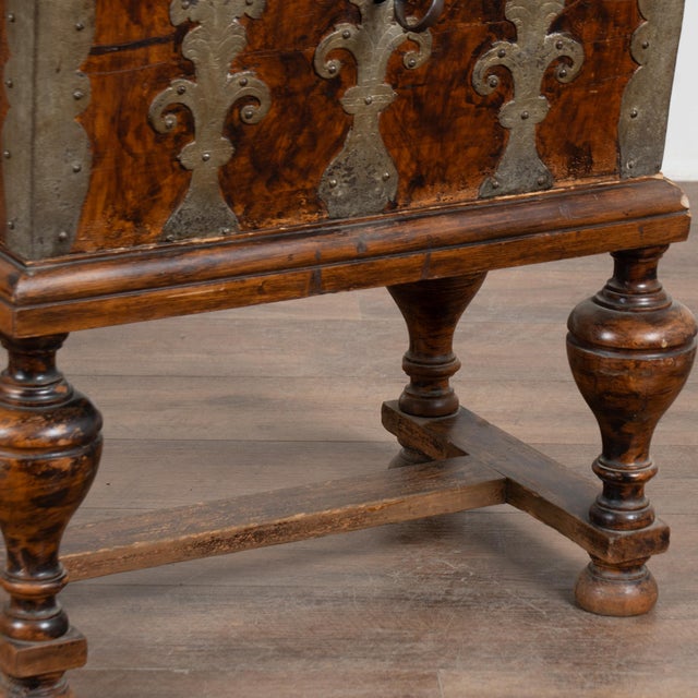 Early 19th-Century Swedish Pine Lockbox Trunk Raised on Turned Legs For Sale - Image 9 of 11