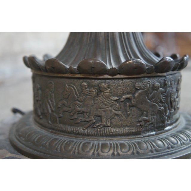 Antique Wrought Iron Marble Slag Glass Tiffany Style Floor Lamp For Sale - Image 10 of 12