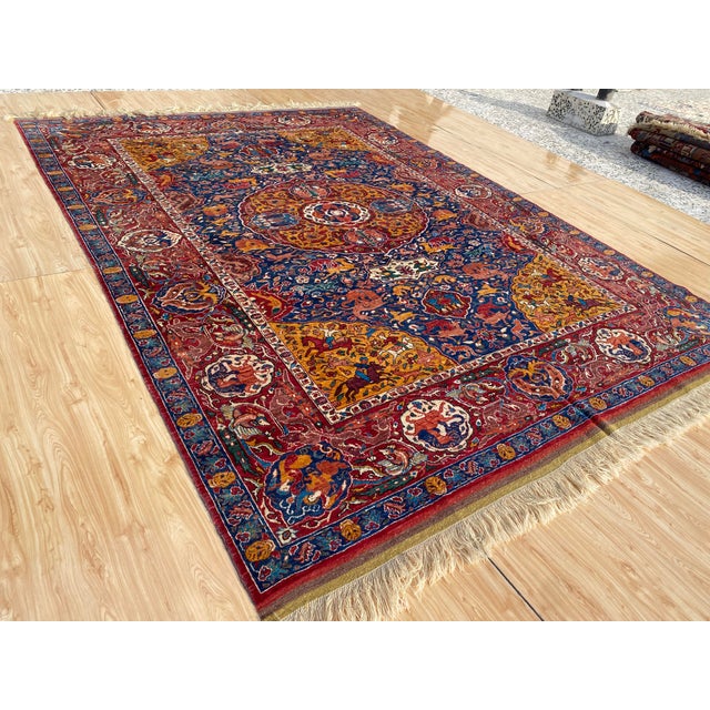 Vintage Kashan Shikargah Hunting Rug For Sale - Image 4 of 16