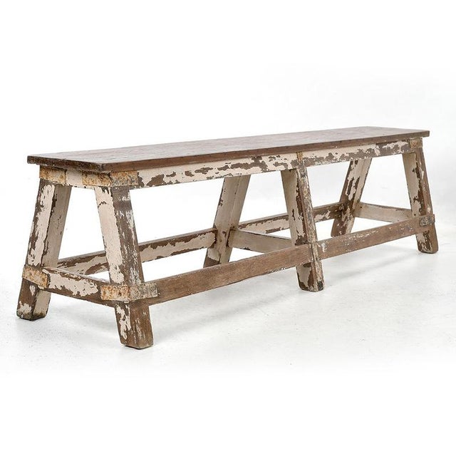 Weathered Solid Wood Bench For Sale - Image 5 of 5