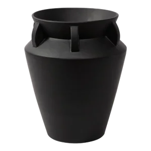 Late 20th Century Modernist Charcoal Urn Form Ceramic Vase With Demilune Embellishments