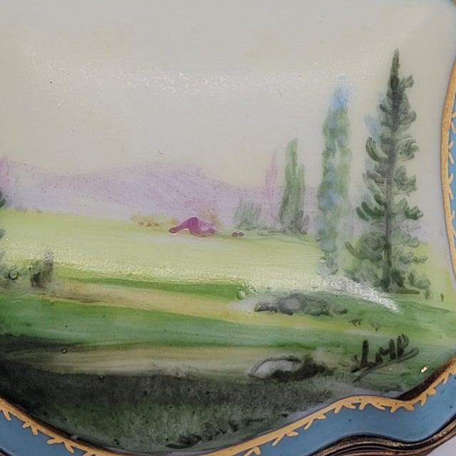 Blue Antique Hand Painted Limoges Porcelain Trinket Box in Robin’s Egg Blue, Green & White For Sale - Image 8 of 9