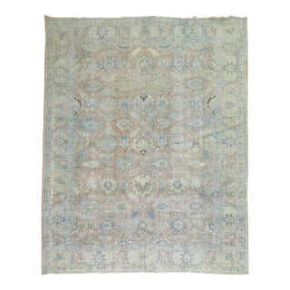 Soft Blue and Terracotta Antique Persian Tabriz Rug , Early 20th century For Sale