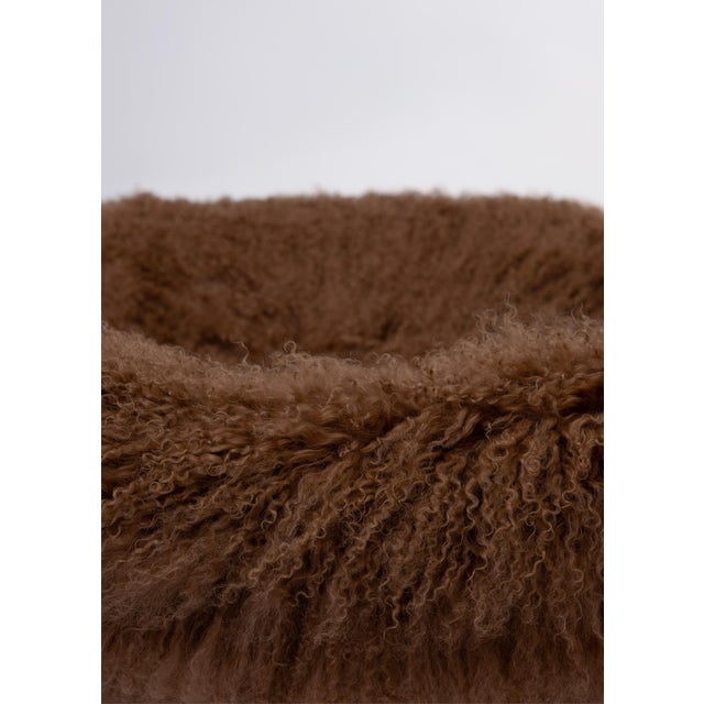 Art Deco Scandinavian Armchairs in Curly Caramel Brown Mongolian Sheepskin, 1950s, Set of 2 For Sale - Image 10 of 11