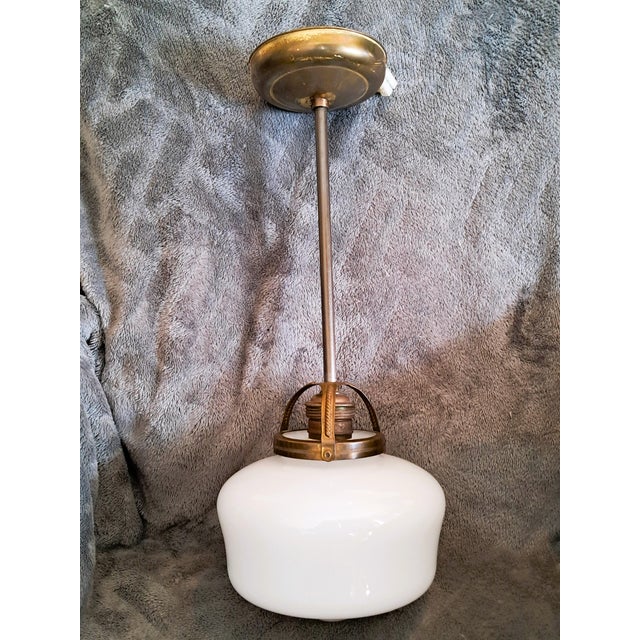 Art Deco Opaline Glass and Brass Pendant Light, 1920s For Sale - Image 10 of 10