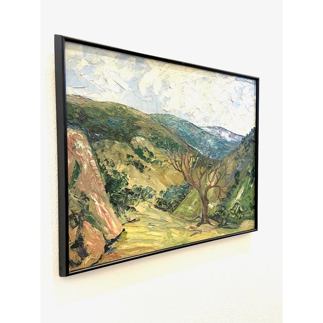 Carl Lewis Pappe his best art Mod Landscape is signed in uniqueness of pink paint. excellent art on board with his...