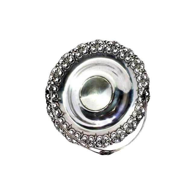 Metal Fruit Bowl in Cut-Out Silver with Double Hinged Handle For Sale - Image 7 of 7