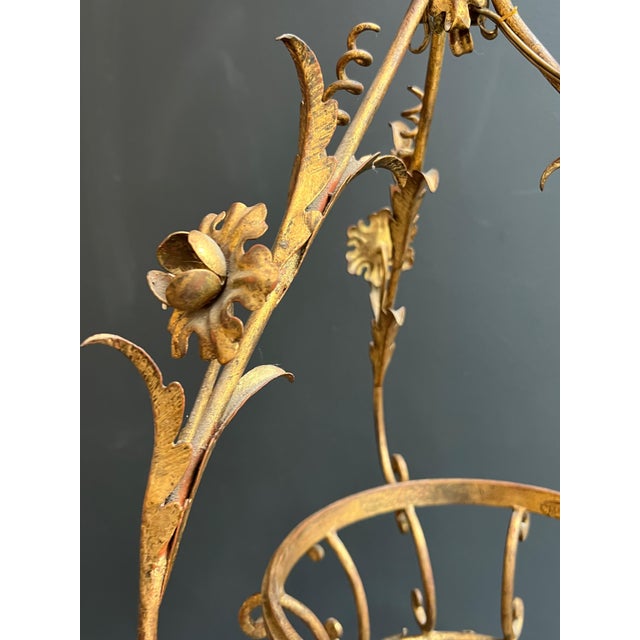 Metal 1940s Large gilded metal lantern with foliage decorations by Signe Palladio for Maison Baguès For Sale - Image 7 of 12