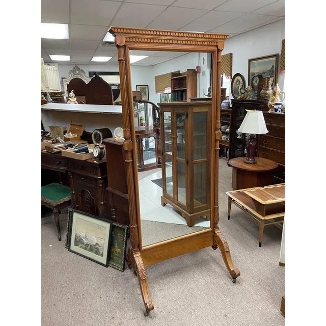 Wood Antique Early 1900's Double Sided Hand Carved Mirror on Wheels For Sale - Image 7 of 7