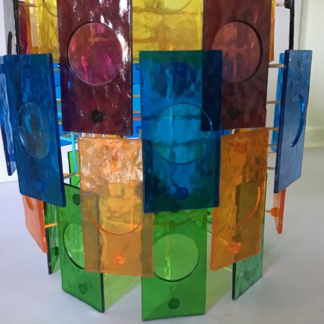 Mid Century 5 Tier Lucite Panel Light Swag Multicolor Hanging Lamp Chandelier 1960’s For Sale In Greenville, SC - Image 6 of 13