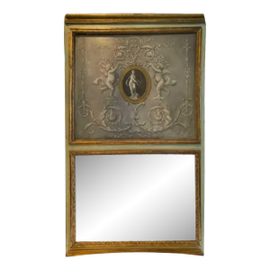 Large French Louis XVI Grisaille Painted and Giltwood Boiserie Trumeau Mirror