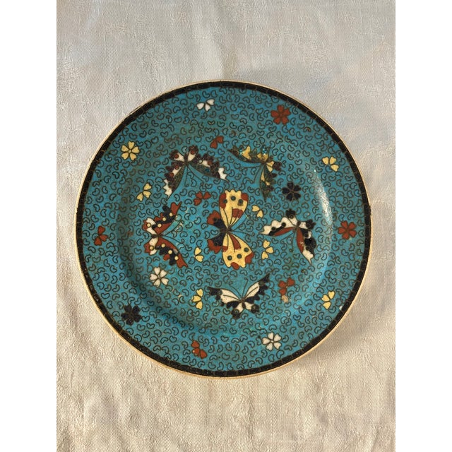 Turquoise Antique Japanese Kinkozan Totai Shippo Cloisonné Plate, Kyoto For Sale - Image 8 of 15