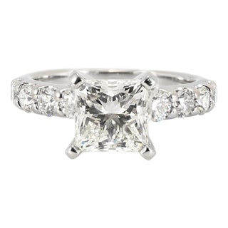 Platinum 18k White Gold Igi 1.58ct Princess Lab Grown Diamond Engagement Ring, Size 5.5 For Sale