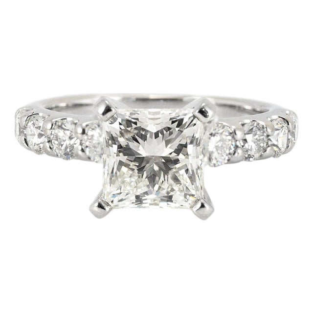 Platinum 18k White Gold Igi 1.58ct Princess Lab Grown Diamond Engagement Ring, Size 5.5 For Sale