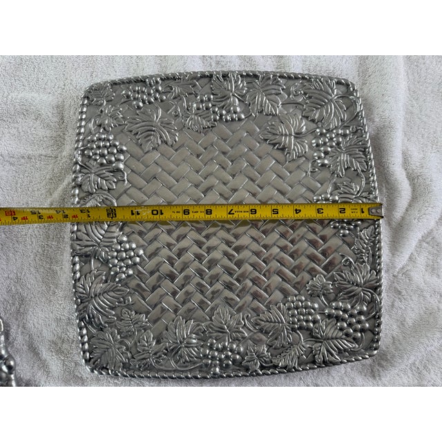 American Late 20th Century Lenox Square Grape Weave Serving Tray Pewter Color For Sale - Image 3 of 3