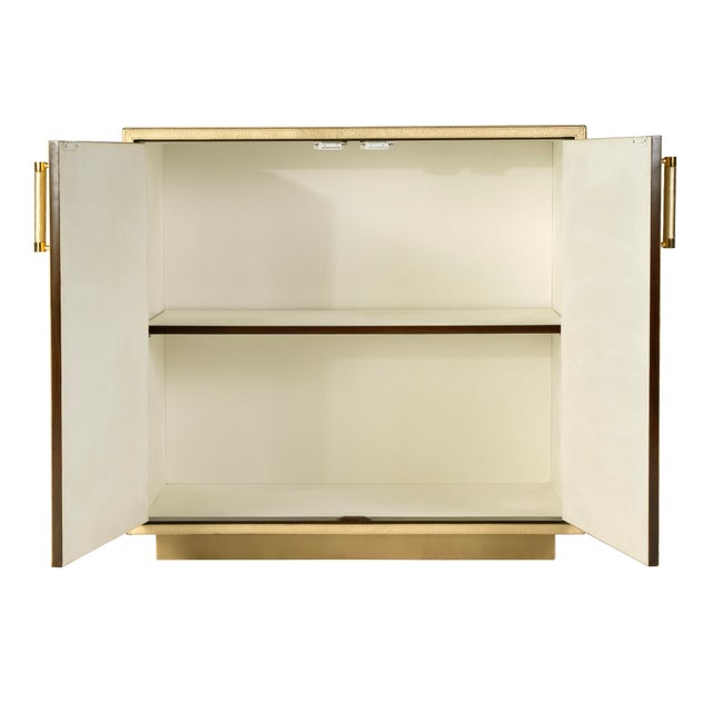 Spritely Home Accent Furniture Francois 32 in. W Rectangular Wood and Leather 2 Door Accent Cabinet, Antique Gold For Sale - Image 4 of 8