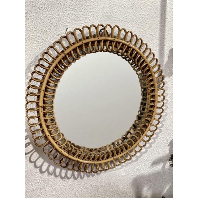 Round Mirror in Rattan and Bamboo attributed to Franco Albini for Bonacina, Italy, 1960s For Sale - Image 9 of 9