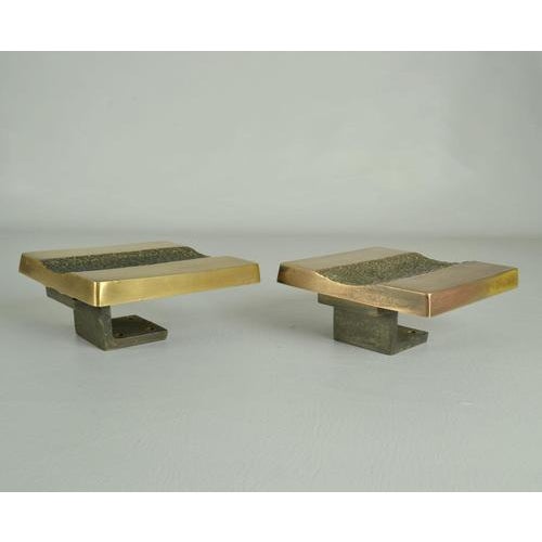 Vintage Architectural Push and Pull Bronze Door Handle Square, 1970s, Set of 5 For Sale - Image 12 of 15