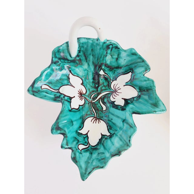 Vintage Italian Handpainted Ceramic Leaf Dishes-A Pair For Sale - Image 10 of 12
