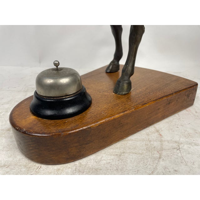 Bronze Horse Sculpture with Walnut Base and Reception Bell, 1940s For Sale - Image 4 of 18