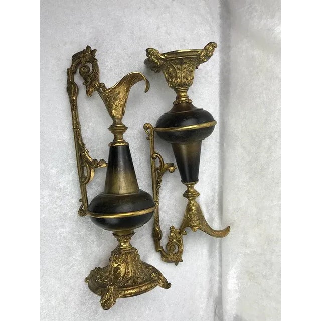 Vintage Elegant Brass Mantel Pitchers / Ewers - a Pair For Sale - Image 10 of 12