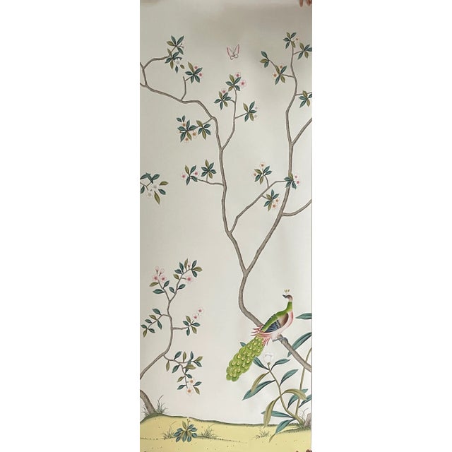 Chinoiserie Floral Hand Painted Wallpaper Mural Panel - 6 Panels For Sale - Image 4 of 7