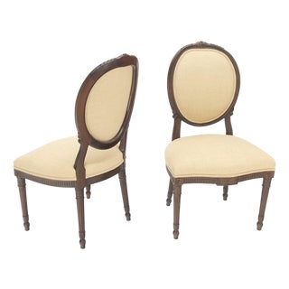 Pair of Finely Carved Walnut Cameo Back Louis XVi Side Fire Chairs New Upholster For Sale