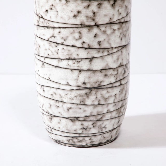 Ceramic Mid-Century Modernist White and Earth Toned Horizontally Striated Ceramic Vase For Sale - Image 7 of 13