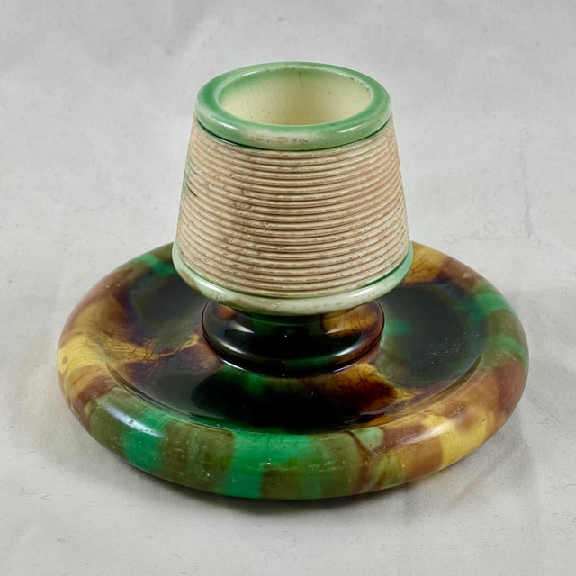 Wedgwood Green & Brown Tortoiseshell Glazed English Majolica Match Striker For Sale - Image 10 of 10