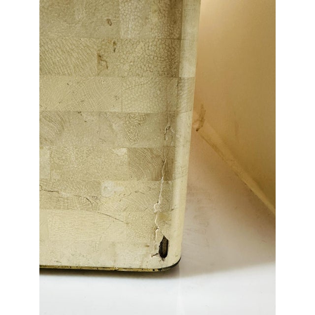 Wood 1970s Monumental Coffee Table in Tessellated Stone & Brass by Karl Springer, Signed For Sale - Image 7 of 12