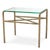 Pair of contemporary side table featuring a clear glass top and a hammered vintage brass finish frame. The rectangular...