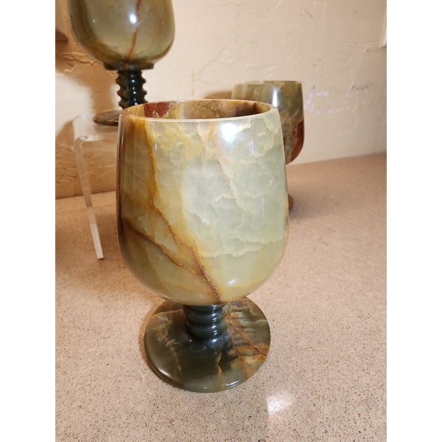 1960s Four Green Onyx Goblets For Sale - Image 5 of 10