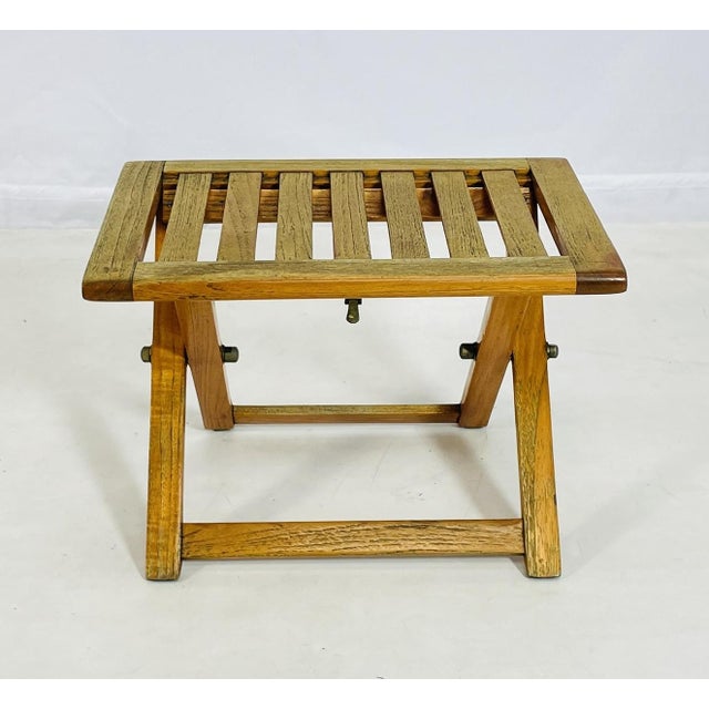 Vintage Folding Teak Slatted Stool by Summit Furniture, Outdoor or Indoor Seat For Sale - Image 12 of 16