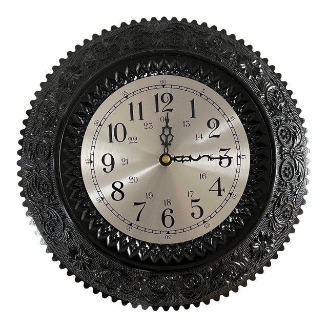 1970s Black Glass Clock by Tiara Glass For Sale