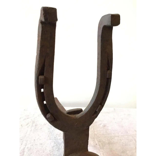 Brown 1950s Iron Horseshoe Andirons - A Pair For Sale - Image 8 of 10