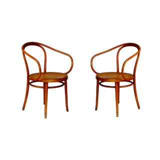 Vintage Bentwood Armchairs With Caned Seats - Mid Century - A Pair For Sale
