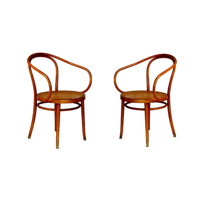 Vintage Bentwood Armchairs With Caned Seats - Mid Century - A Pair For Sale
