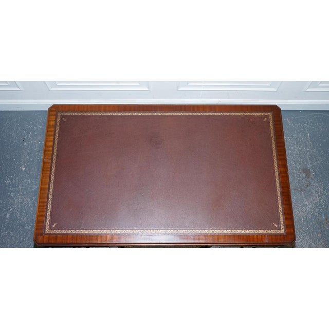 Burgundy Embossed Leather Top Twin Pedestal Desk from Globe Wernicke For Sale - Image 12 of 18
