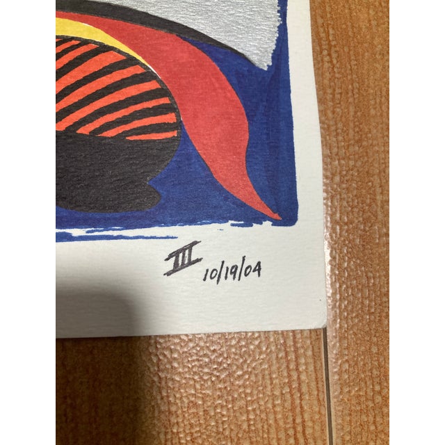 Colorful Vintage Ink Drawing For Sale - Image 4 of 7