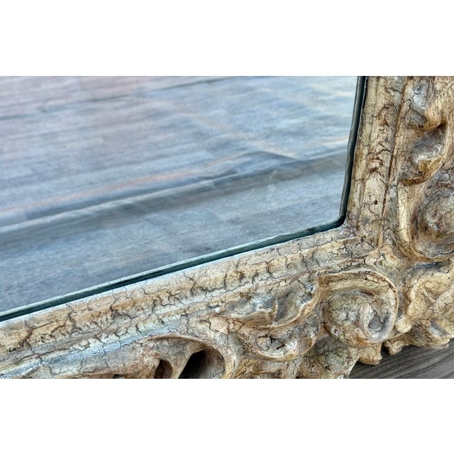 Antique Italian Baroque Style Hand-Carved Wood Wall Mirror With Acanthus Scrolls For Sale - Image 13 of 18