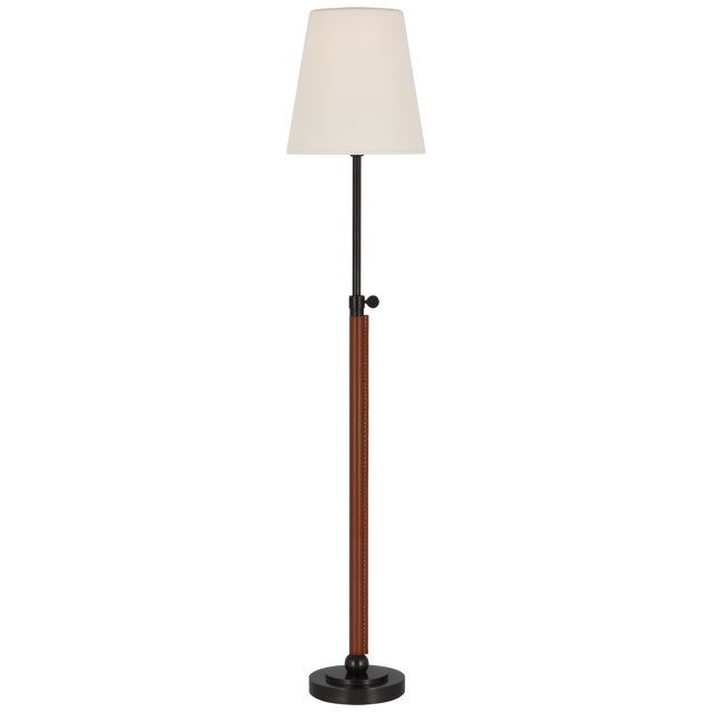 Modern Thomas O'Brien by Visual Comfort Signature Bryant Wrapped Table Lamp in Bronze and Saddle Leather with Linen Shade For Sale - Image 3 of 3