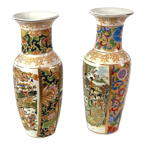 Late 19 Century Antique Japanese, Satsuma Porcelain Vases- a Pair