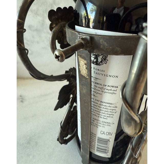 Mid 20th Century Vintage Metal Wine Bottle Rack With Grape Leaf Design For Sale - Image 5 of 12