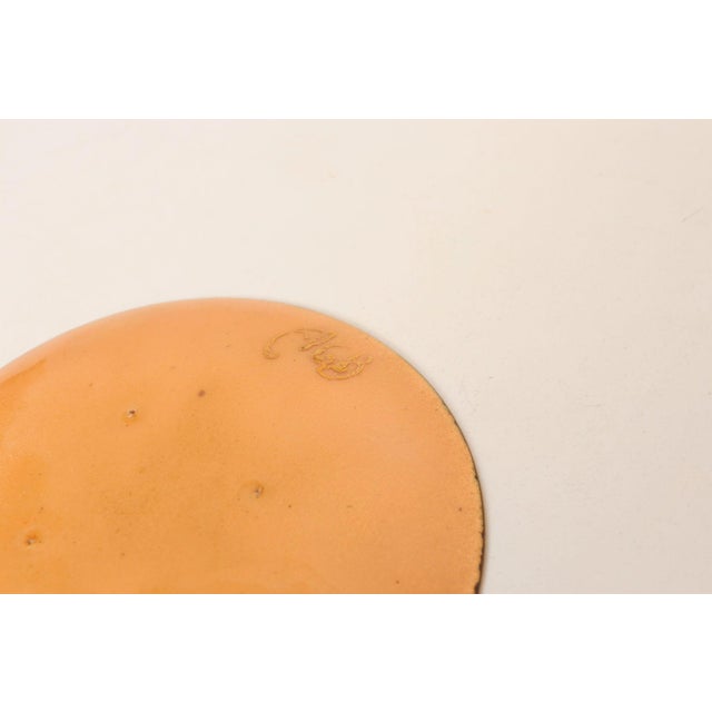 Small Mid-Century American Modern Blue and Peach Botanical Enamel on Copper Dish For Sale - Image 11 of 11