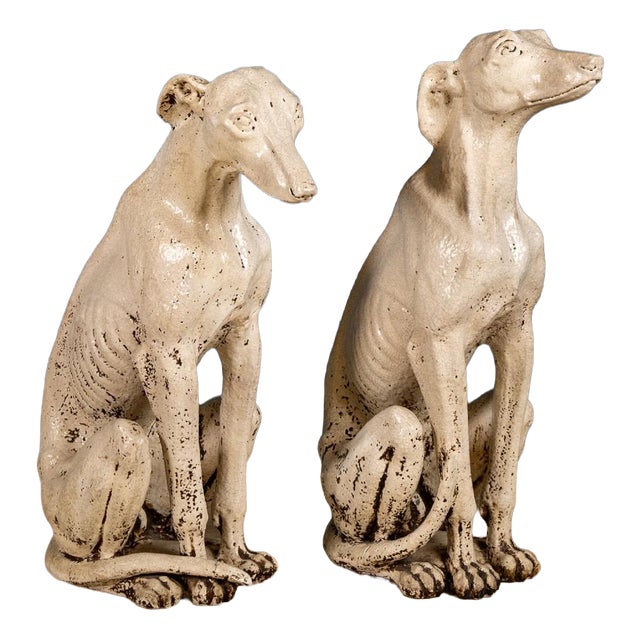 Tuscan Porcelain Greyhounds, Early 20th Century, Set of 2 For Sale