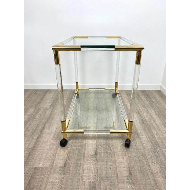 Gold Acrylic, Brass & Glass Bar Serving Cart Trolley, Italy, 1970s For Sale - Image 8 of 15